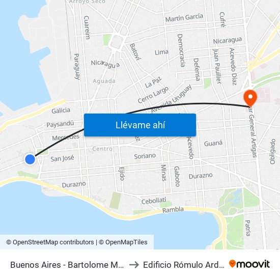 Buenos Aires - Bartolome Mitre to Edificio Rómulo Ardao map