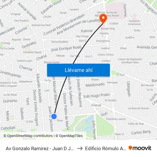 Av Gonzalo Ramirez - Juan D Jackson to Edificio Rómulo Ardao map