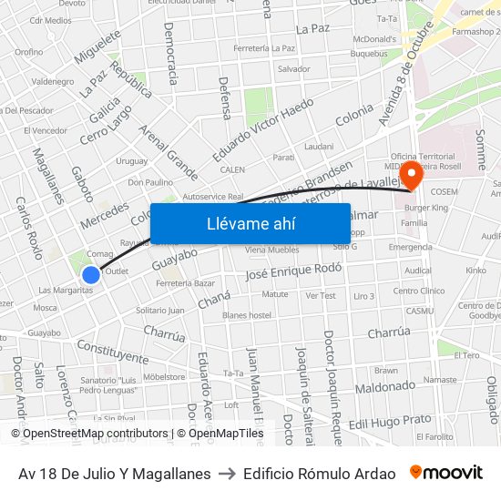 Av 18 De Julio Y Magallanes to Edificio Rómulo Ardao map