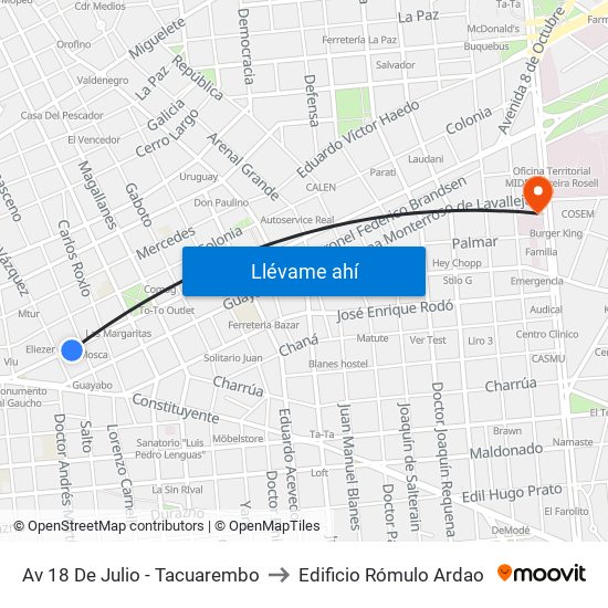 Av 18 De Julio - Tacuarembo to Edificio Rómulo Ardao map