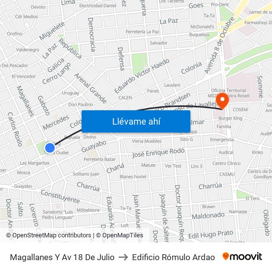 Magallanes Y Av 18 De Julio to Edificio Rómulo Ardao map