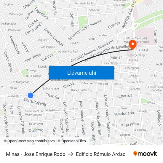 Minas - Jose Enrique Rodo to Edificio Rómulo Ardao map