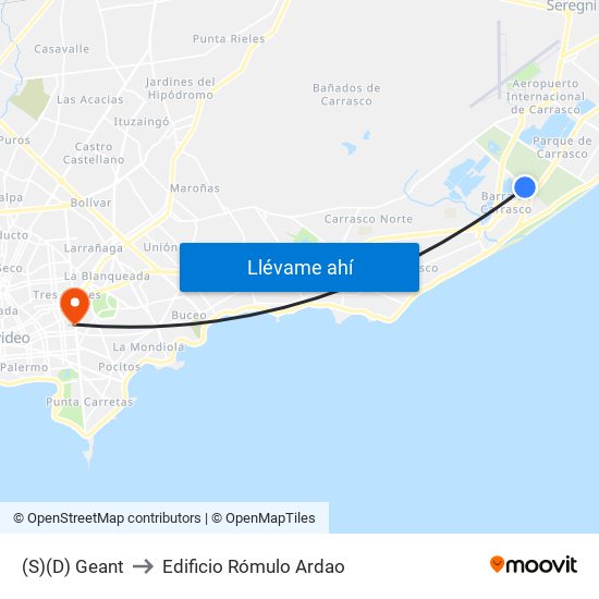(S)(D) Geant to Edificio Rómulo Ardao map