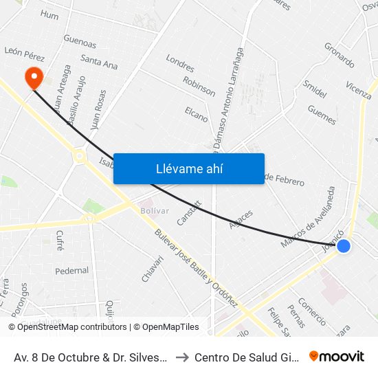 Av. 8 De Octubre & Dr. Silvestre Pérez to Centro De Salud Giordano map