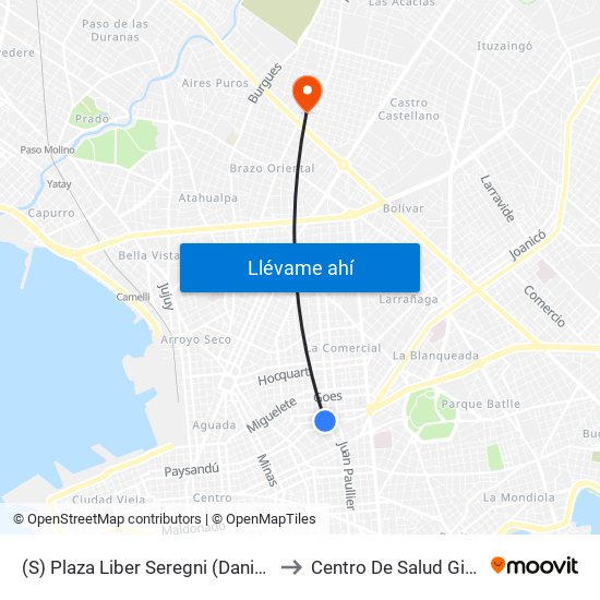 (S) Plaza Liber Seregni (Daniel Muñoz) to Centro De Salud Giordano map