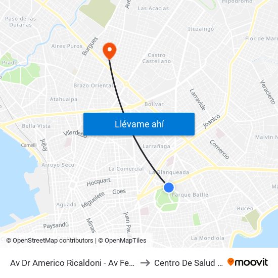 Av Dr Americo Ricaldoni - Av Federico R Vidiella to Centro De Salud Giordano map