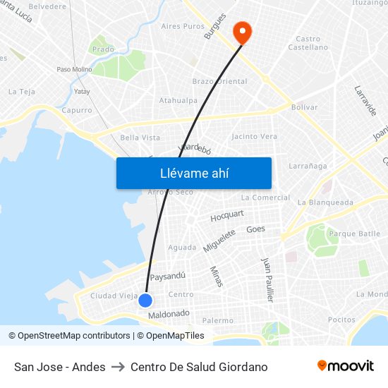 San Jose - Andes to Centro De Salud Giordano map