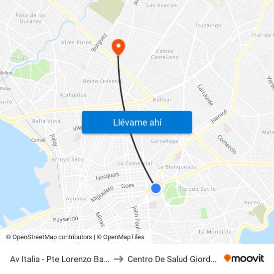 Av Italia - Pte Lorenzo Batlle to Centro De Salud Giordano map