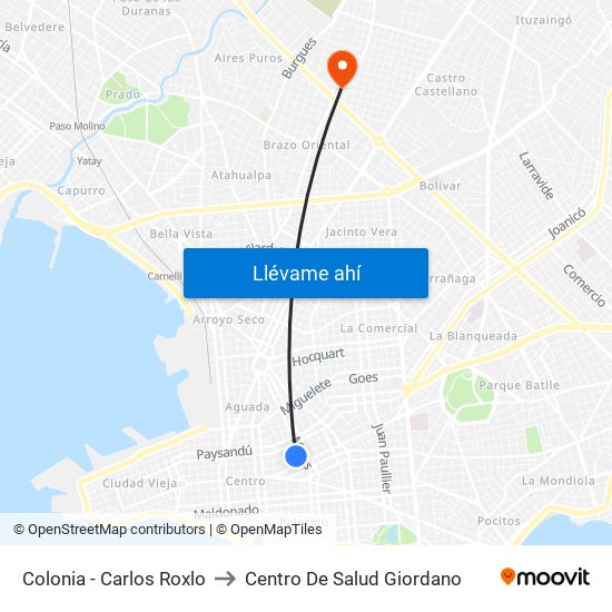 Colonia - Carlos Roxlo to Centro De Salud Giordano map