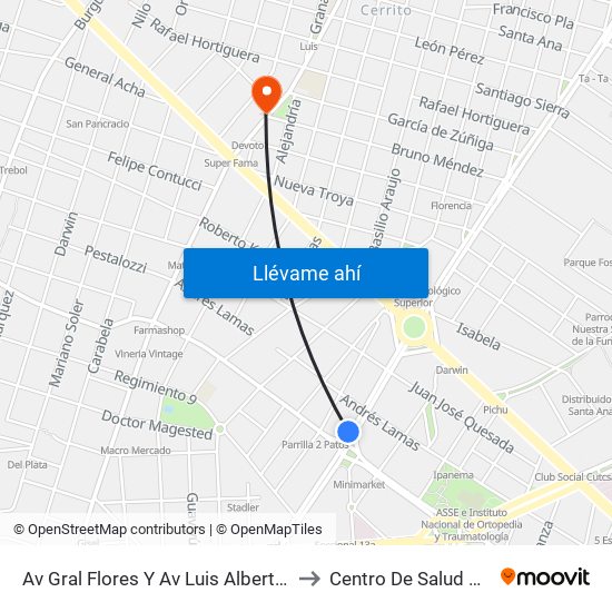 Av Gral Flores Y Av Luis Alberto De Herrera to Centro De Salud Giordano map