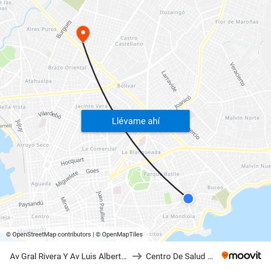 Av Gral Rivera Y Av Luis Alberto De Herrera to Centro De Salud Giordano map