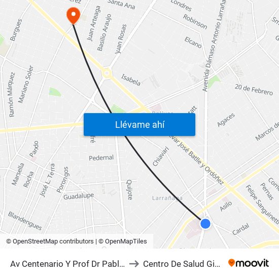 Av Centenario Y Prof Dr Pablo Purriel to Centro De Salud Giordano map