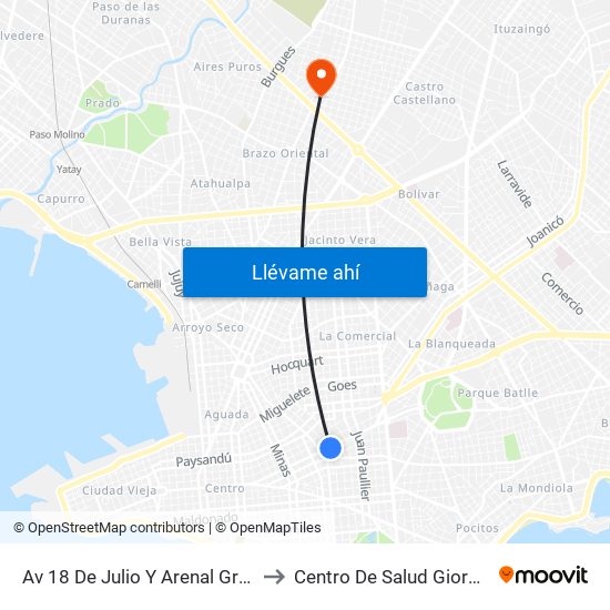 Av 18 De Julio Y Arenal Grande to Centro De Salud Giordano map