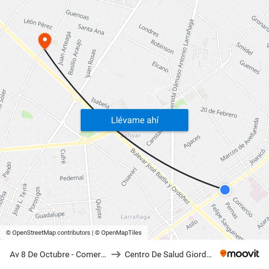 Av 8 De Octubre - Comercio to Centro De Salud Giordano map