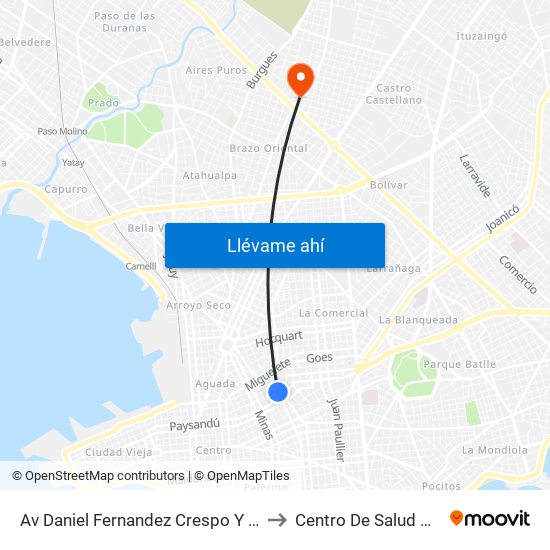 Av Daniel Fernandez Crespo Y Cerro Largo to Centro De Salud Giordano map