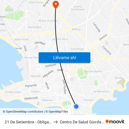 21 De Setiembre - Obligado to Centro De Salud Giordano map