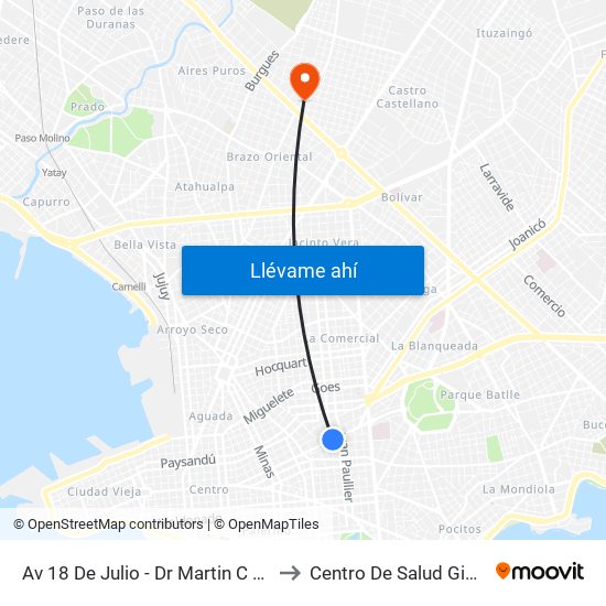Av 18 De Julio - Dr Martin C Martinez to Centro De Salud Giordano map
