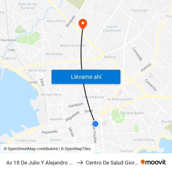 Av 18 De Julio Y Alejandro Beisso to Centro De Salud Giordano map