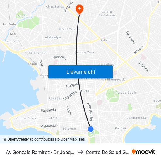 Av Gonzalo Ramirez - Dr Joaquin Requena to Centro De Salud Giordano map