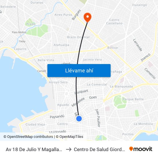 Av 18 De Julio Y Magallanes to Centro De Salud Giordano map