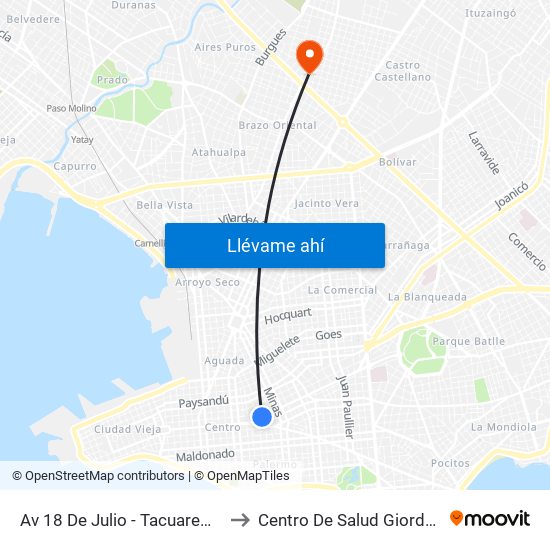 Av 18 De Julio - Tacuarembo to Centro De Salud Giordano map