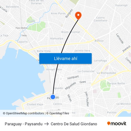 Paraguay - Paysandu to Centro De Salud Giordano map
