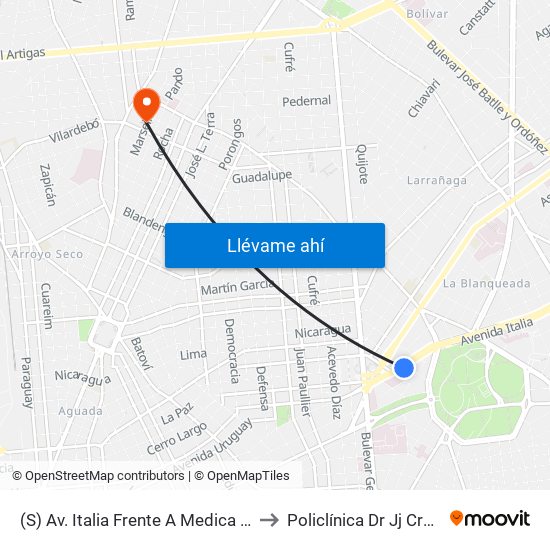 (S) Av. Italia Frente A Medica Uruguaya to Policlínica Dr Jj Crottogini map