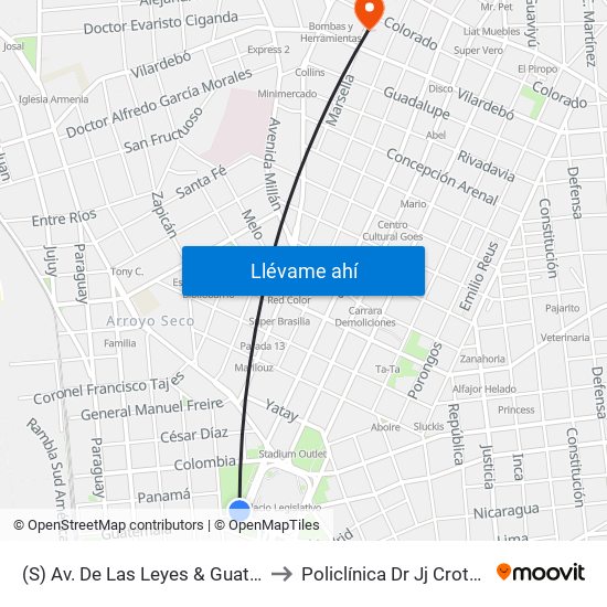 (S) Av. De Las Leyes & Guatemala to Policlínica Dr Jj Crottogini map