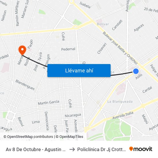 Av 8 De Octubre - Agustin Abreu to Policlínica Dr Jj Crottogini map