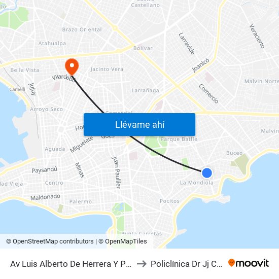 Av Luis Alberto De Herrera Y Placido Ellauri to Policlínica Dr Jj Crottogini map