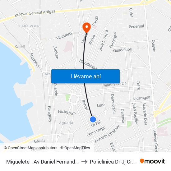 Miguelete - Av Daniel Fernandez Crespo to Policlínica Dr Jj Crottogini map