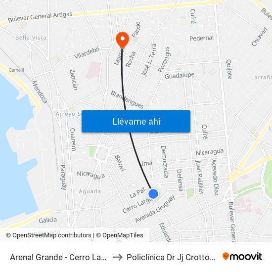 Arenal Grande - Cerro Largo to Policlínica Dr Jj Crottogini map