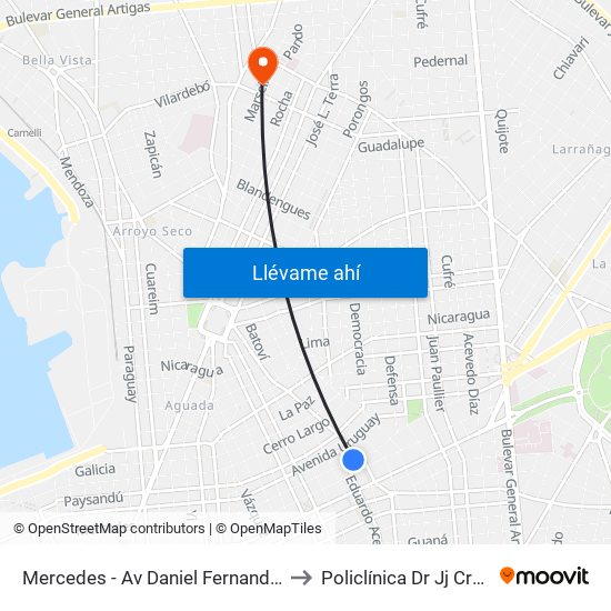 Mercedes - Av Daniel Fernandez Crespo to Policlínica Dr Jj Crottogini map