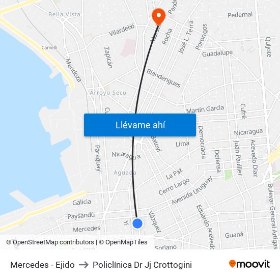 Mercedes - Ejido to Policlínica Dr Jj Crottogini map