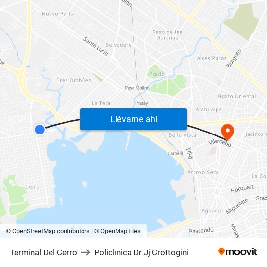 Terminal Del Cerro to Policlínica Dr Jj Crottogini map