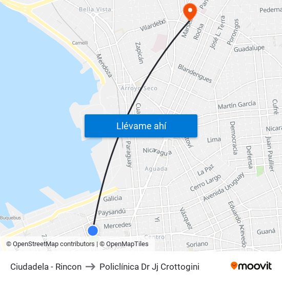 Ciudadela - Rincon to Policlínica Dr Jj Crottogini map