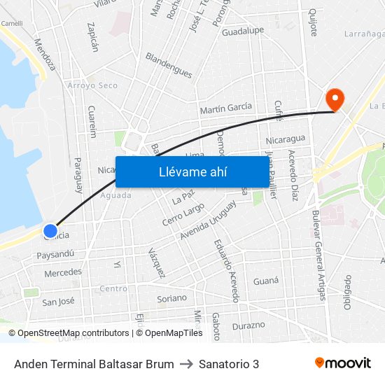 Anden Terminal Baltasar Brum to Sanatorio 3 map