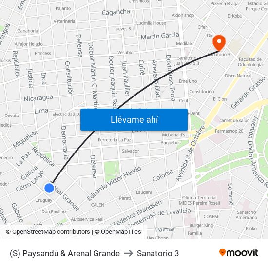 (S) Paysandú & Arenal Grande to Sanatorio 3 map