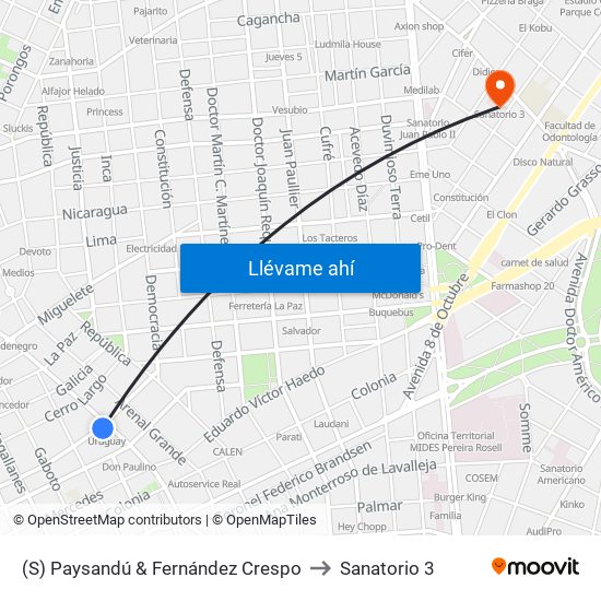 (S) Paysandú & Fernández Crespo to Sanatorio 3 map