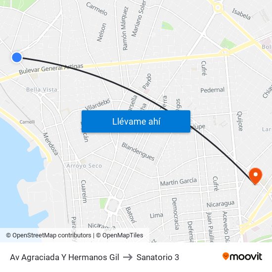 Av Agraciada Y Hermanos Gil to Sanatorio 3 map