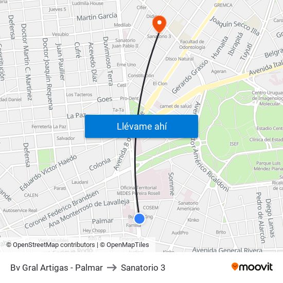 Bv Gral Artigas - Palmar to Sanatorio 3 map