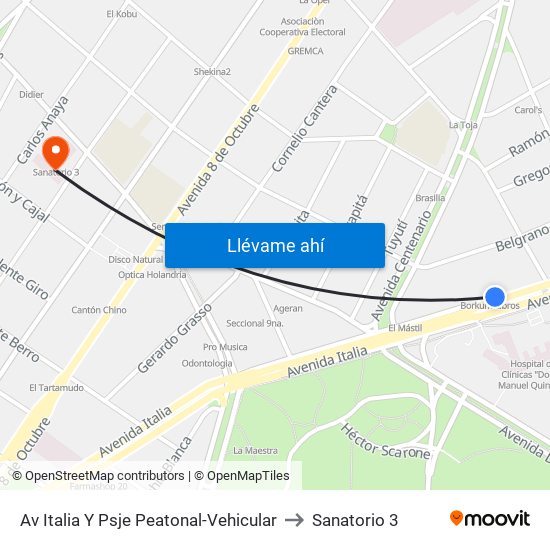 Av Italia Y Psje Peatonal-Vehicular to Sanatorio 3 map