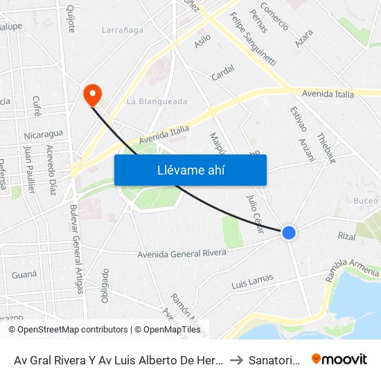 Av Gral Rivera Y Av Luis Alberto De Herrera to Sanatorio 3 map
