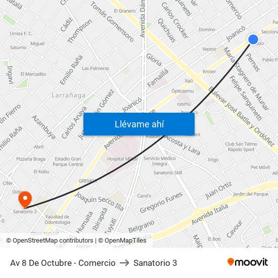 Av 8 De Octubre - Comercio to Sanatorio 3 map