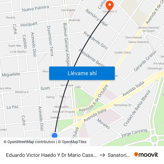 Eduardo Victor Haedo Y Dr Mario Cassinoni to Sanatorio 3 map