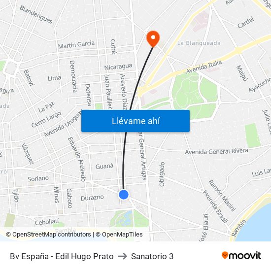 Bv España - Edil Hugo Prato to Sanatorio 3 map