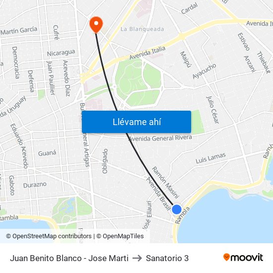 Juan Benito Blanco - Jose Marti to Sanatorio 3 map