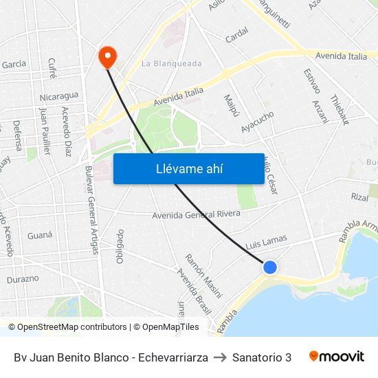 Bv Juan Benito Blanco - Echevarriarza to Sanatorio 3 map