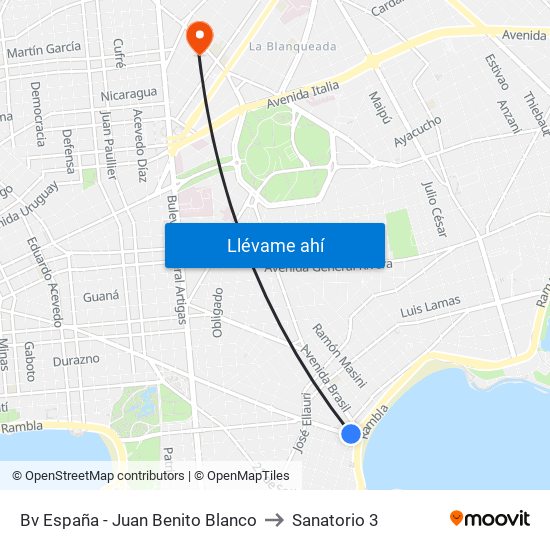 Bv España - Juan Benito Blanco to Sanatorio 3 map