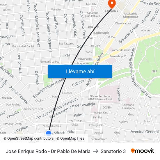 Jose Enrique Rodo - Dr Pablo De Maria to Sanatorio 3 map